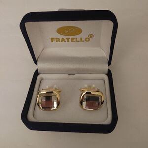 MEN'S FRATELLO CLEAR STONE SQUARE CUFFLINKS.